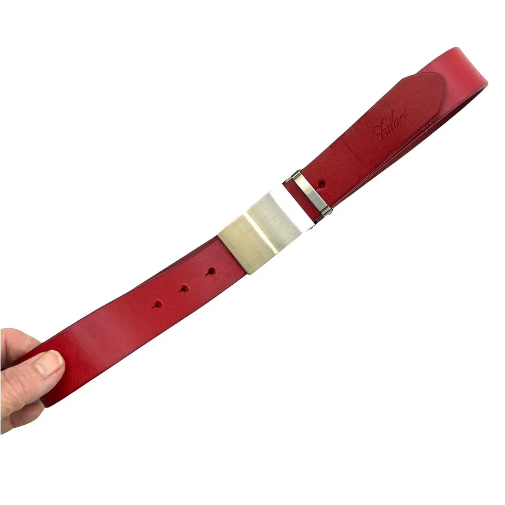 Falari Leather Belt Mens Medium 34-36 Red Silvertone Buckle 29-35